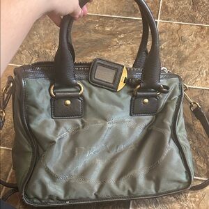 Authentic Prada Olive Nylon Satchel with Dark Brown Leather Handles